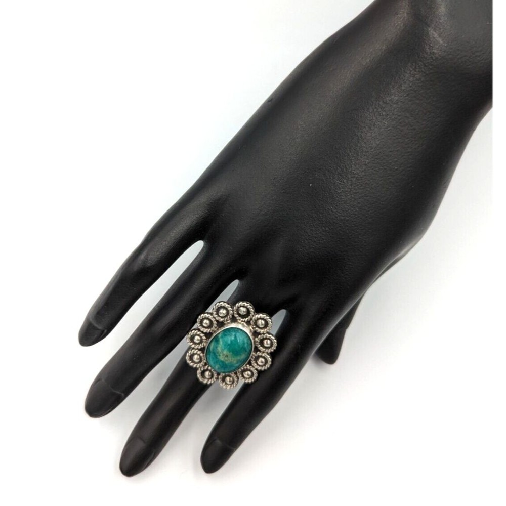 Vintage Sterling Silver 925 Green Chrysocolla Cabochon Statement Ring Sz 6.5